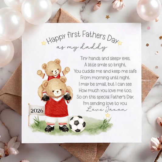 Teddy Footballer Bunting 1st Father's Day Card as My Daddy – Cotton and Twigg