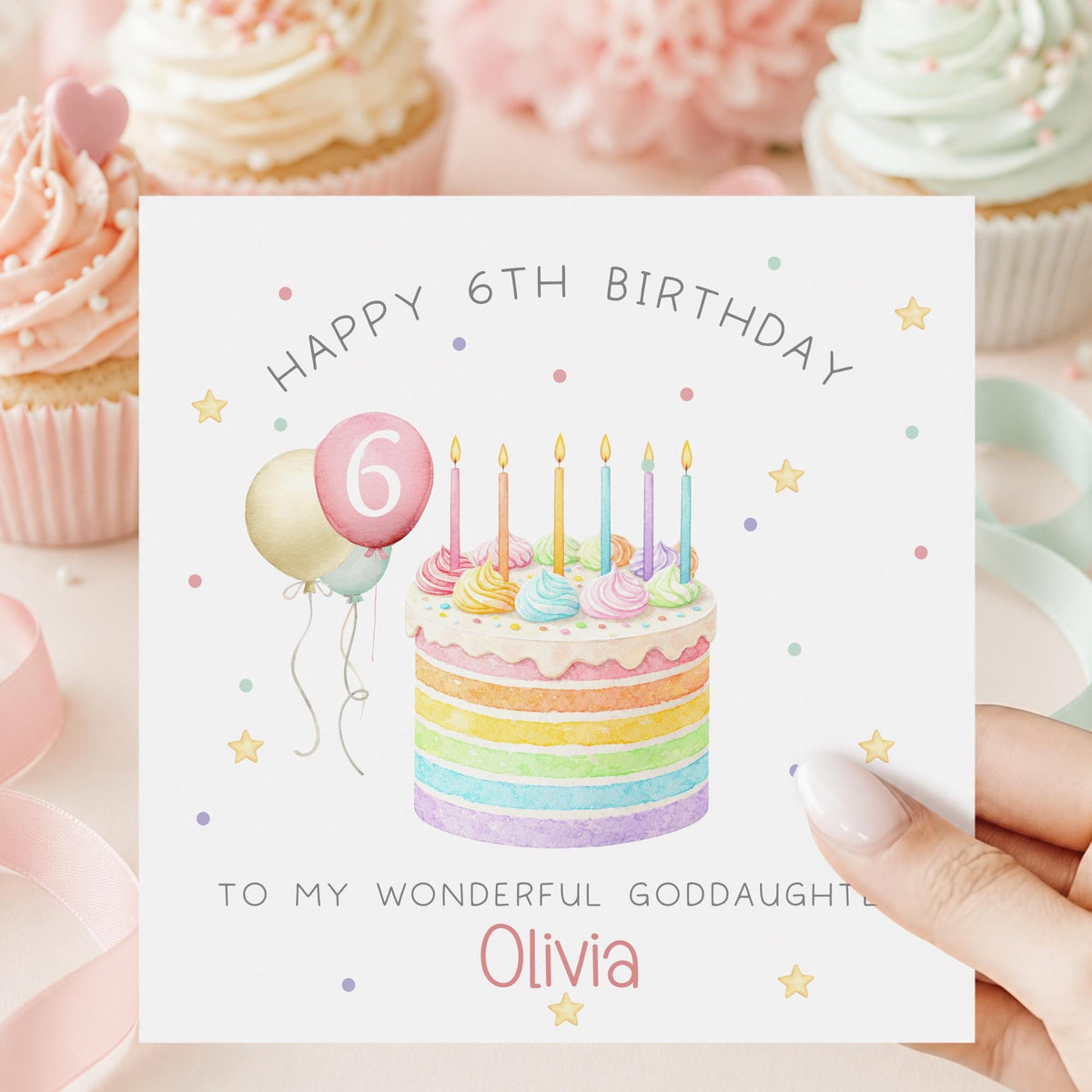 Rainbow Cake Birthday Card for Girls – Daughter, Granddaughter, Niece – Cotton and Twigg