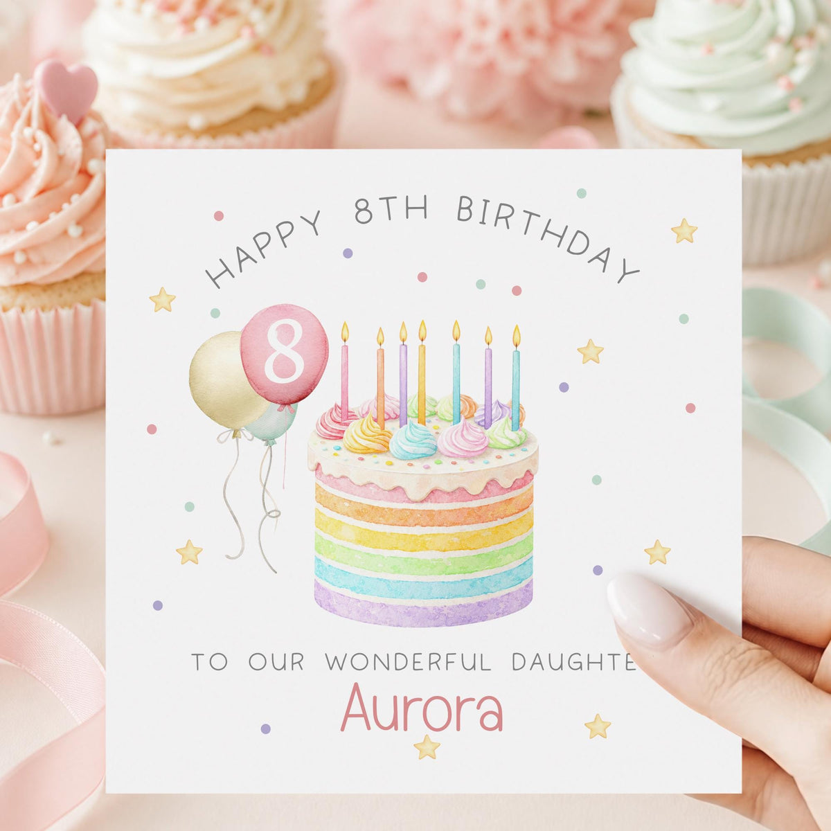 Rainbow Cake Birthday Card for Girls – Daughter, Granddaughter, Niece – photo 3