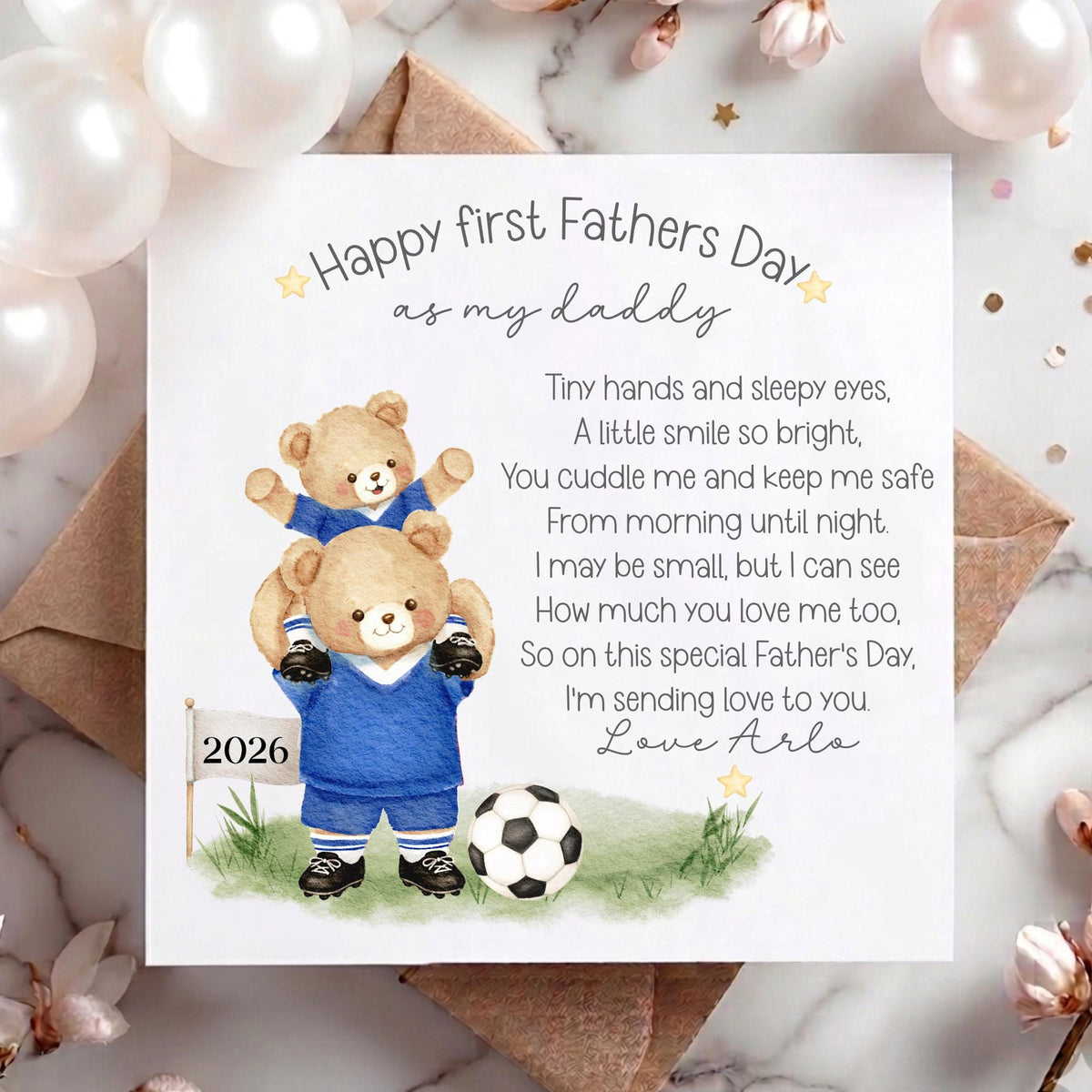 Teddy Footballer Bunting 1st Father's Day Card as My Daddy – photo 2