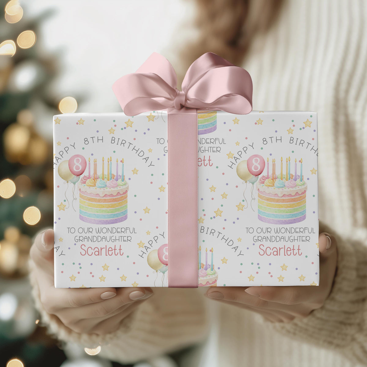 Girls rainbow cake birthday wrapping paper