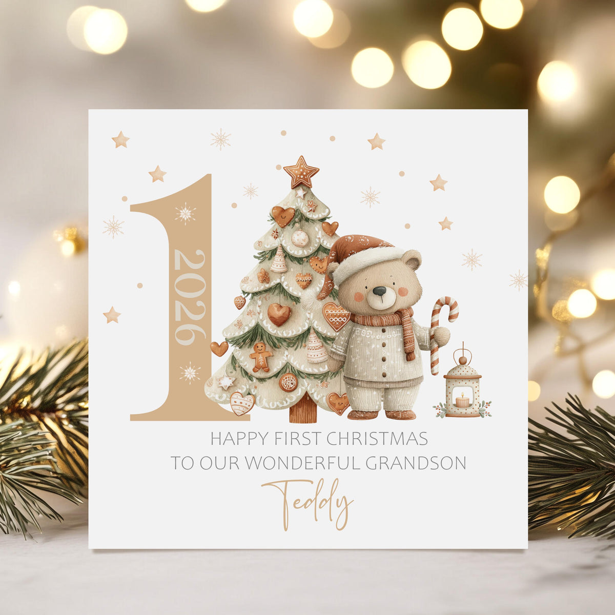Teddy & Christmas Tree Baby's First Christmas Card 2026 for Baby Boy – photo 2