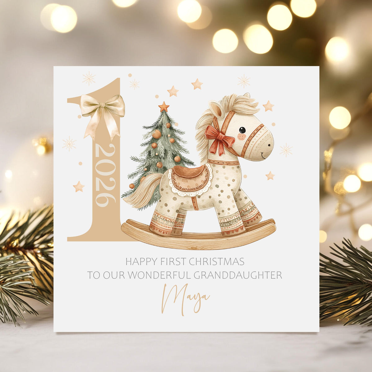 Rocking Horse & Christmas Tree Baby's First Christmas Card 2026 for Baby Girl – photo 3
