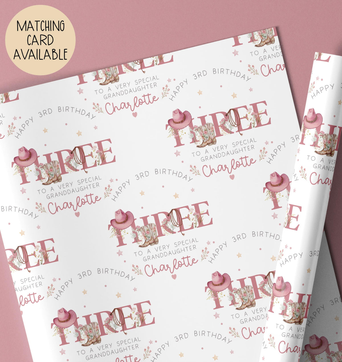 Girls pink cowgirl 1st birthday wrapping paper