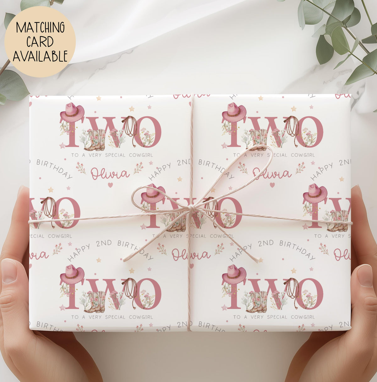 Girls pink cowgirl 3rd birthday wrapping paper