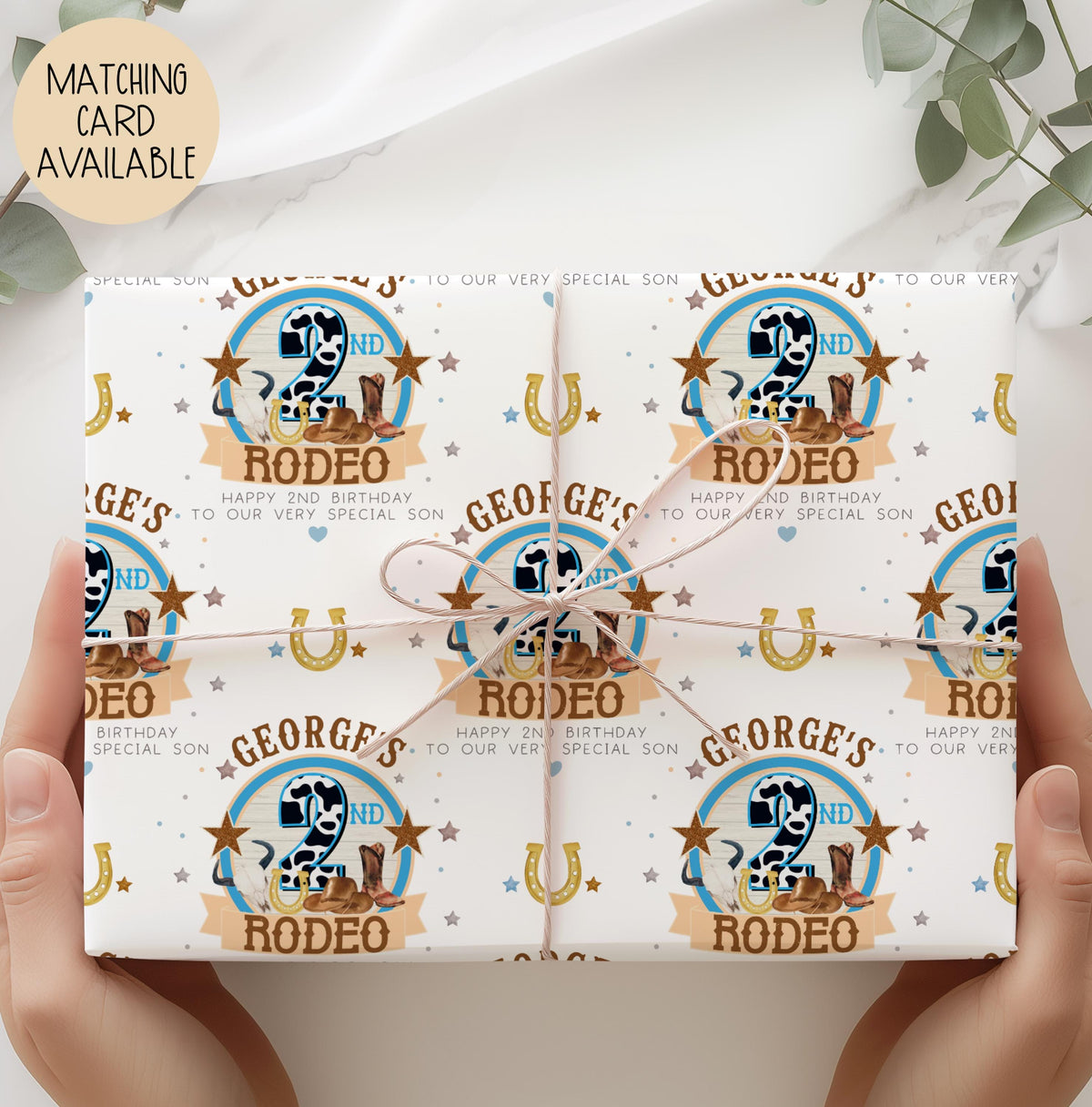 Boys cowgirl 2nd birthday wrapping paper