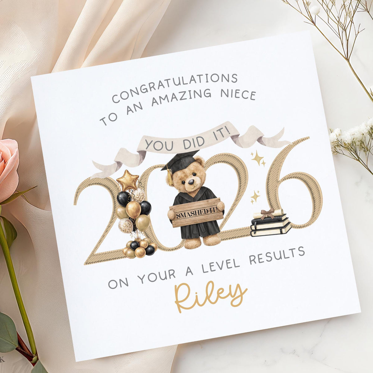 Teddy Graduate Exam Results Card – GCSE, A Level, You Smashed It – Cotton and Twigg