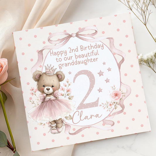 Pink Ballerina Teddy Bow Frame 2nd Birthday Card for Girls – Cotton and Twigg