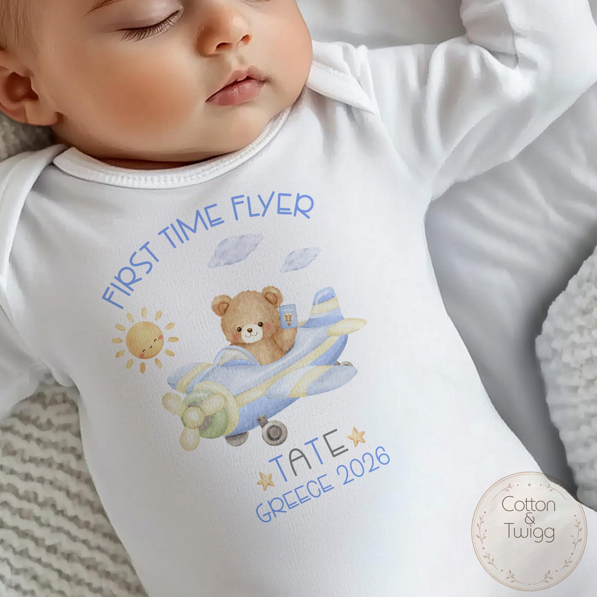Blue Teddy Aeroplane Holiday T-shirt