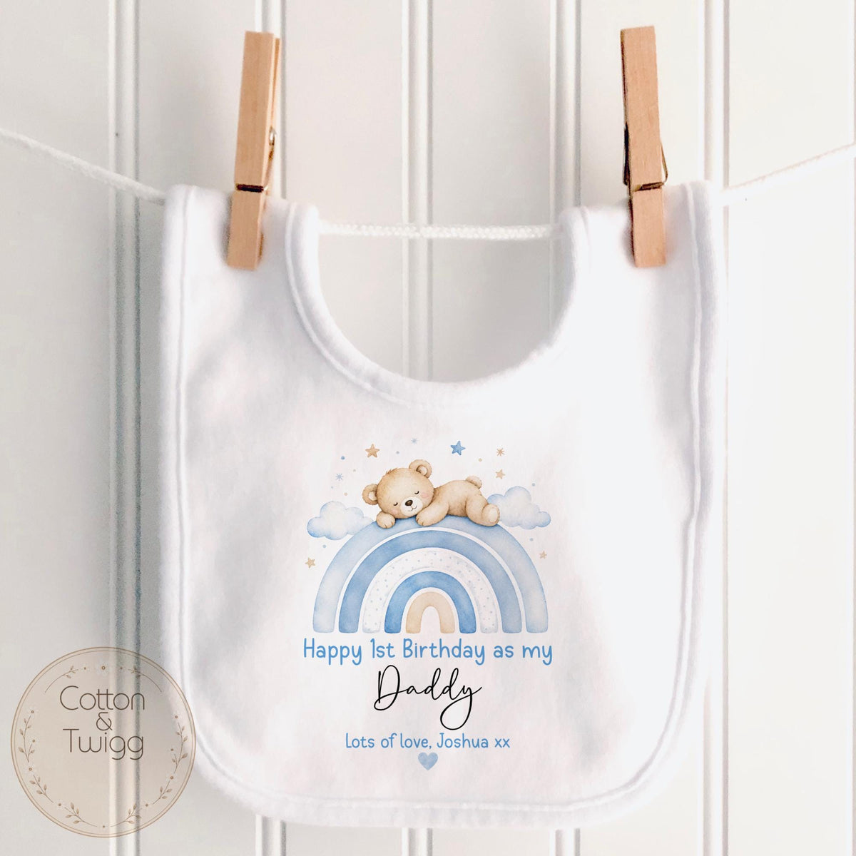 Blue Rainbow Teddy Daddy Birthday Babygrow