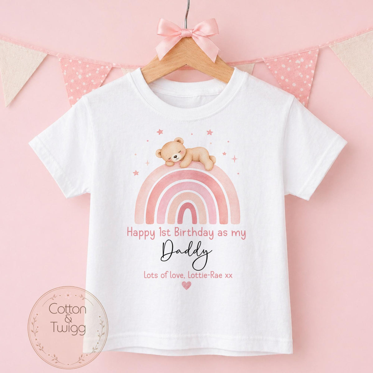 Pink Rainbow Teddy Daddy Birthday T-shirt