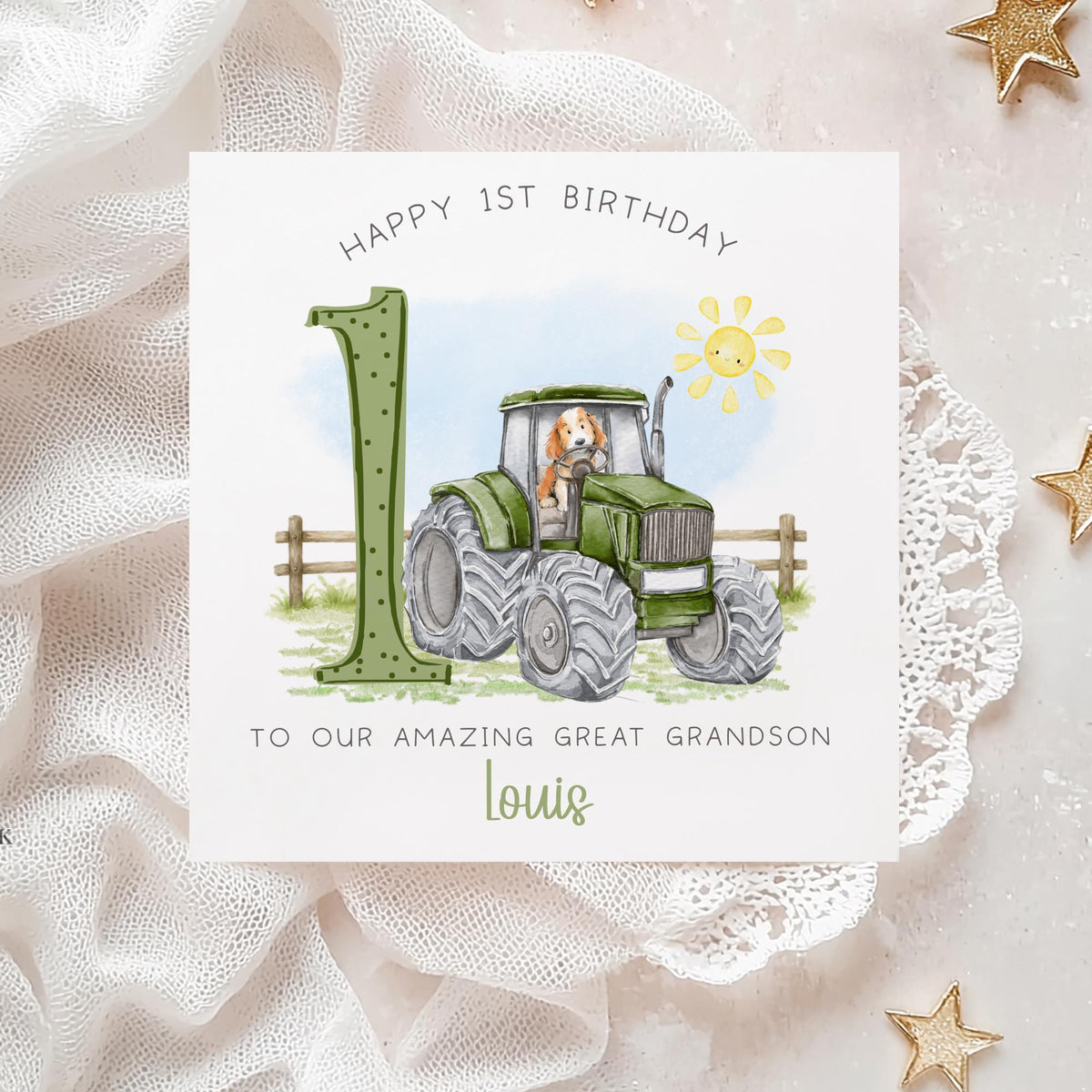 Green Tractor 1st Birthday Card for Boys – photo 3