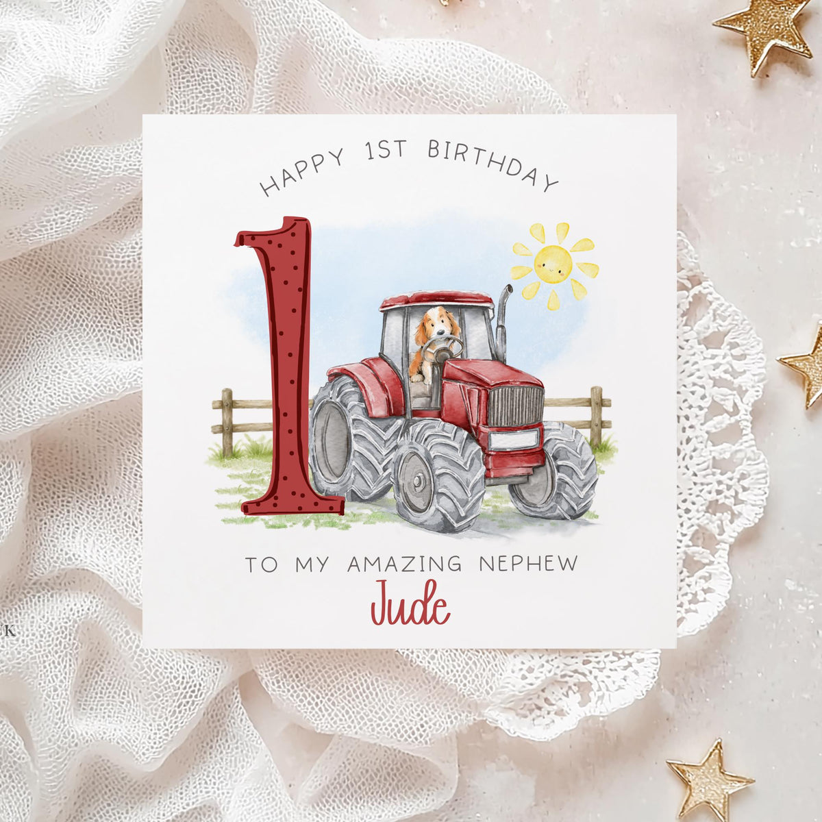 Red Tractor 1st Birthday Card for Boys – photo 3