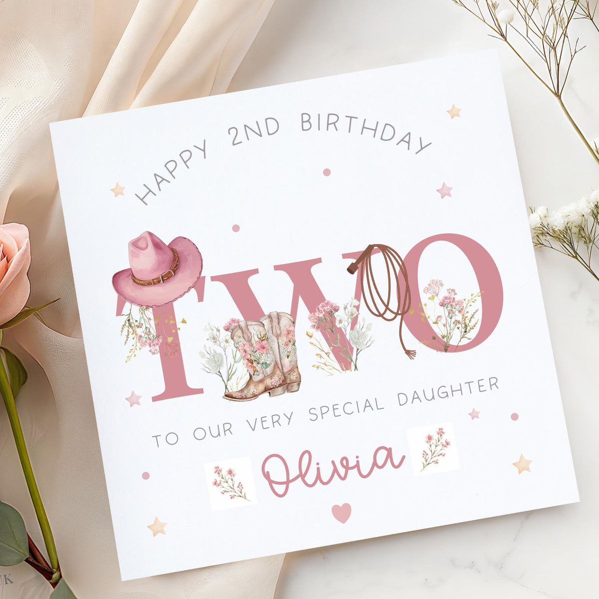 Pink Cowgirl ONE 1st Birthday Card for Girls – photo 2