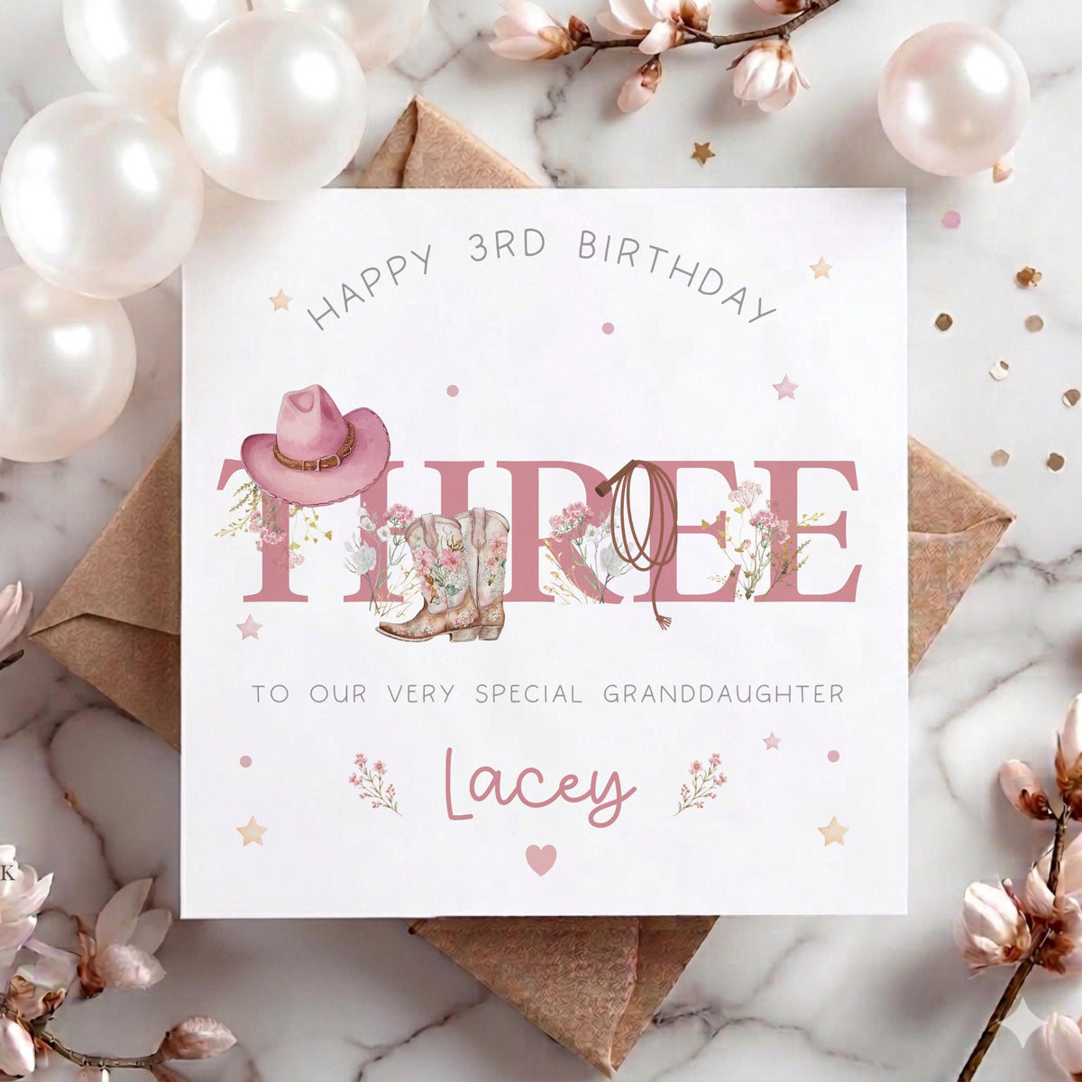 Pink Cowgirl ONE 1st Birthday Card for Girls – photo 3