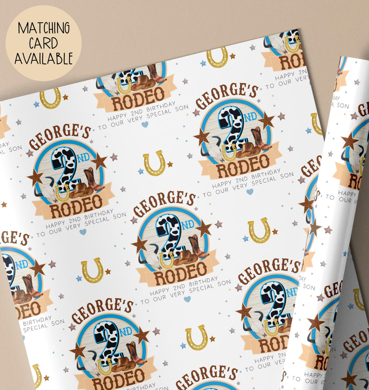 Boys cowgirl 2nd birthday wrapping paper