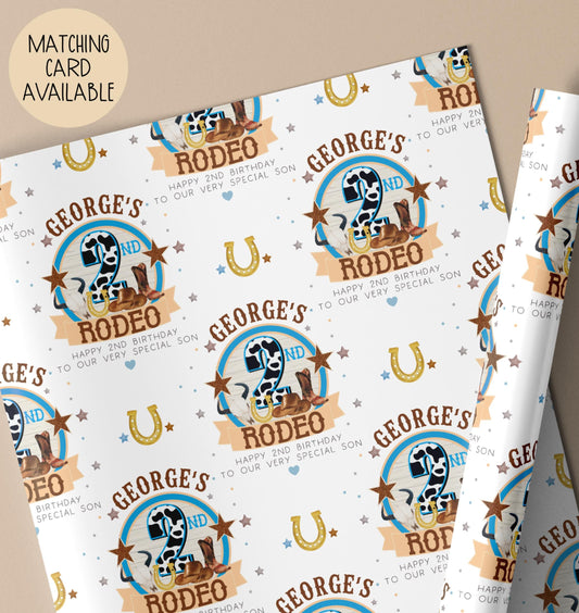 Boys cowgirl 2nd birthday wrapping paper