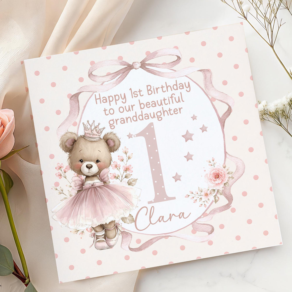 Pink Ballerina Teddy Bow Frame 2nd Birthday Card for Girls – photo 2