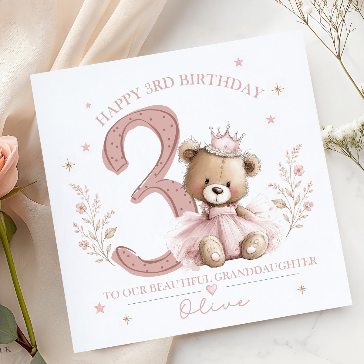Teddy Princess Crown 1st Birthday Card for Girls – photo 2