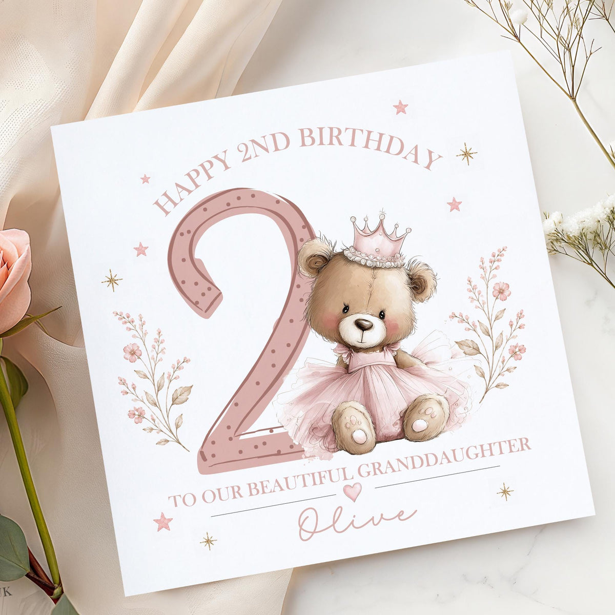 Teddy Princess Crown 1st Birthday Card for Girls – photo 3