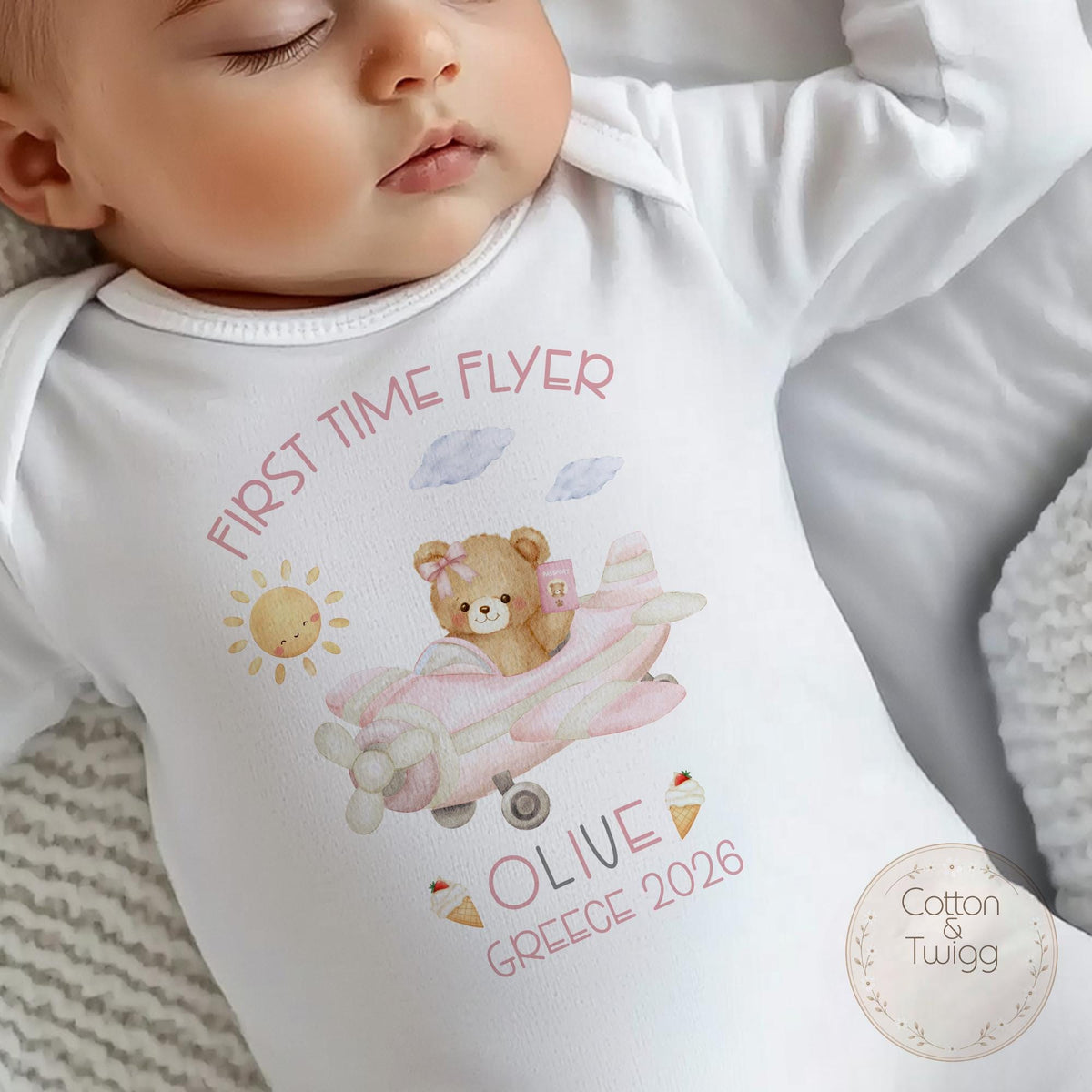 Pink Teddy Aeroplane Holiday T-shirt