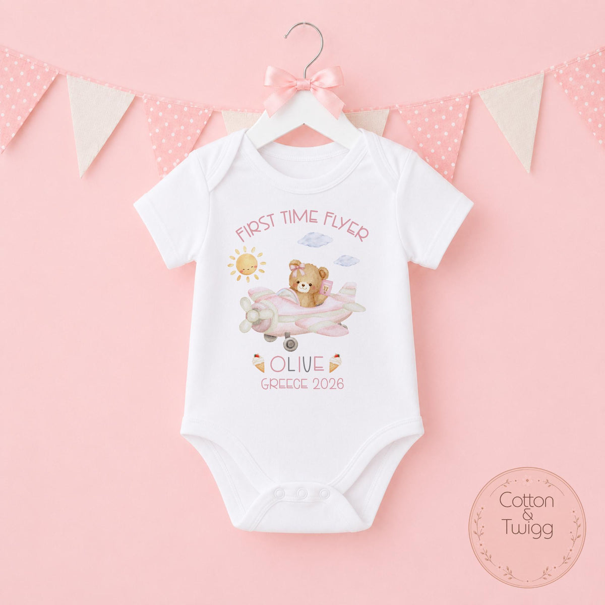 Pink Teddy Aeroplane Holiday T-shirt