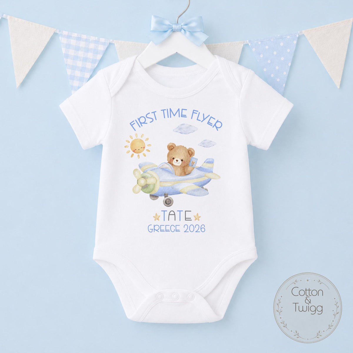 Blue Teddy Aeroplane Holiday T-shirt