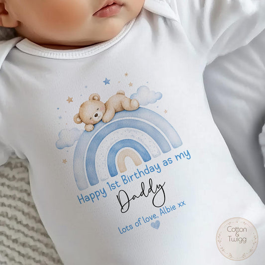 Blue Rainbow Teddy Daddy Birthday Babygrow