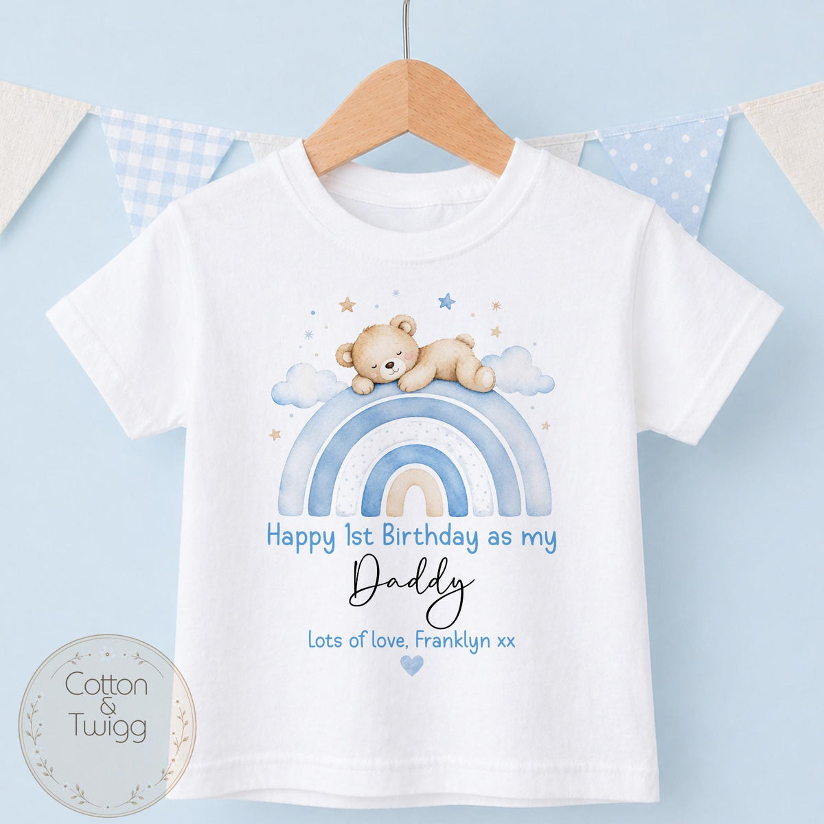 Blue Rainbow Teddy Daddy Birthday Babygrow