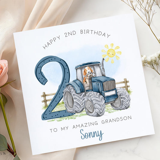 Blue Tractor 2nd Birthday Card for Boys – Cotton and Twigg