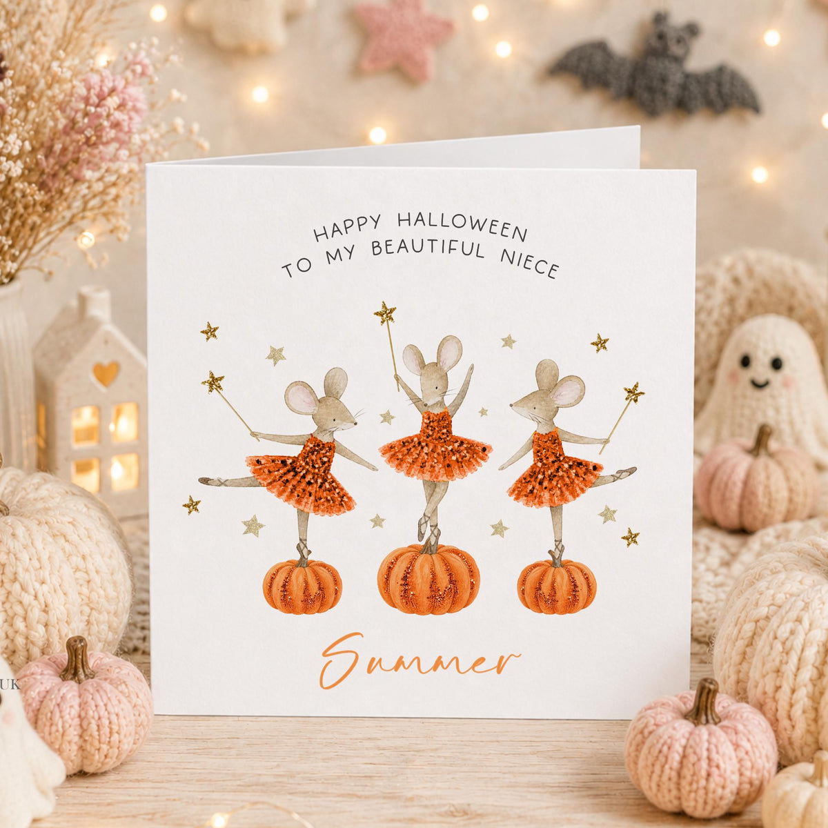 Ballerina Mice & Pumpkins Halloween Card for Girls – photo 3