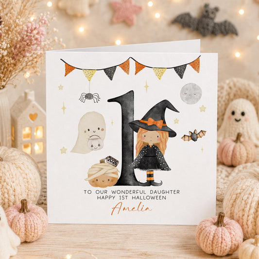 Little Witch Baby Girl's 1st Halloween Card – Cotton and Twigg