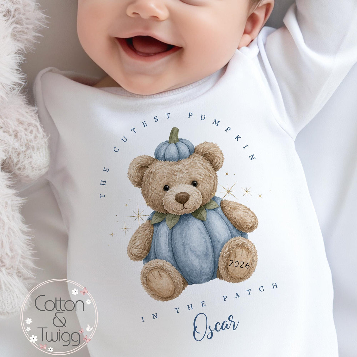 Blue Pumpkin Bear Halloween Sleepsuit