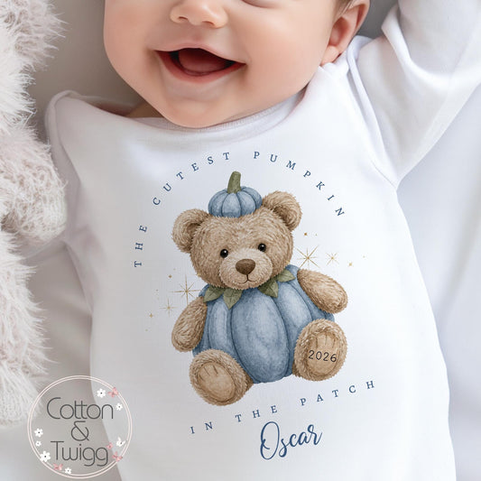 Blue Pumpkin Bear Halloween Sleepsuit