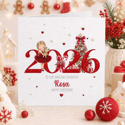 Red Ballerina 2026 Christmas Card for Girls – Cotton and Twigg