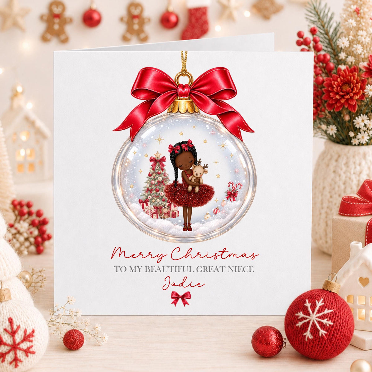 Red Ballerina Bauble Christmas Card for Girls – photo 6