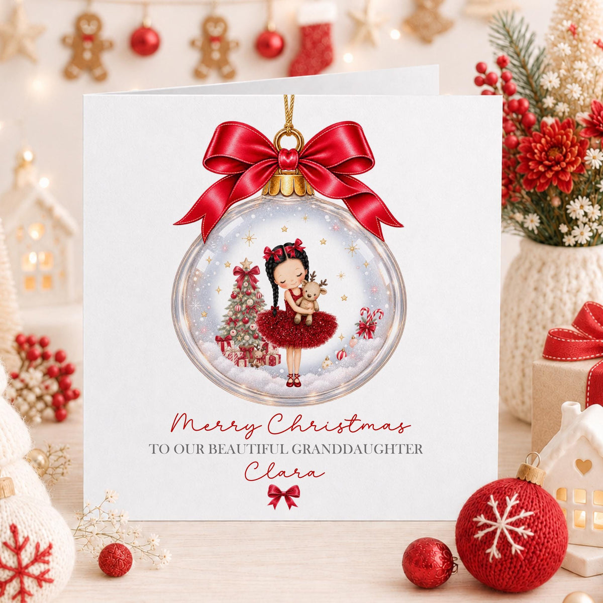 Red Ballerina Bauble Christmas Card for Girls – photo 3