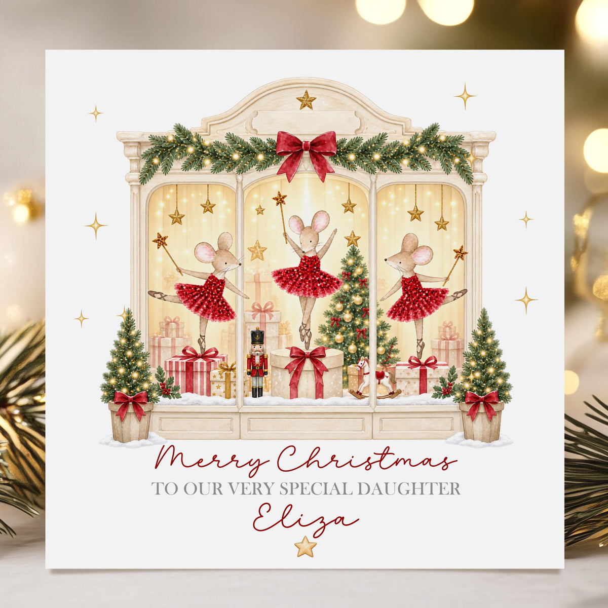 Red Ballerina Mice Christmas Window Card for Girls – photo 2