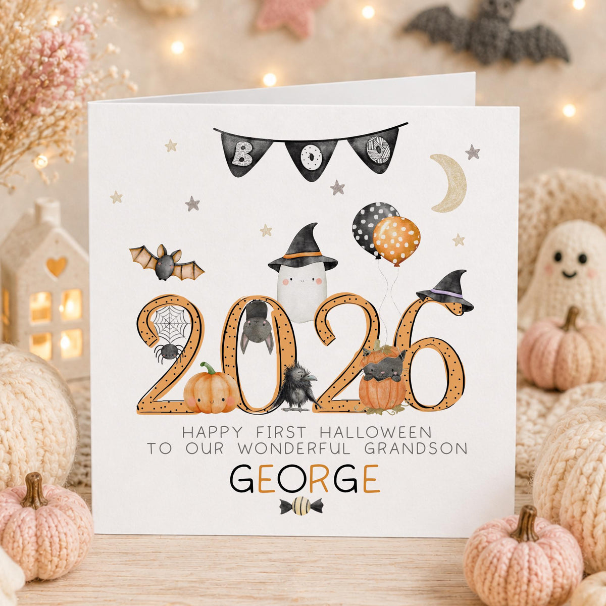 Black Cat & Pumpkins Baby's 1st Halloween Card 2026 – Cotton and Twigg