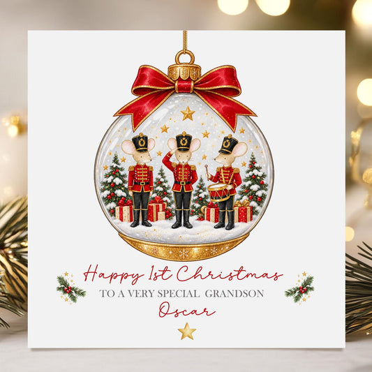 Nutcracker Mice Bauble Baby's 1st Christmas Card for Boys – Cotton and Twigg