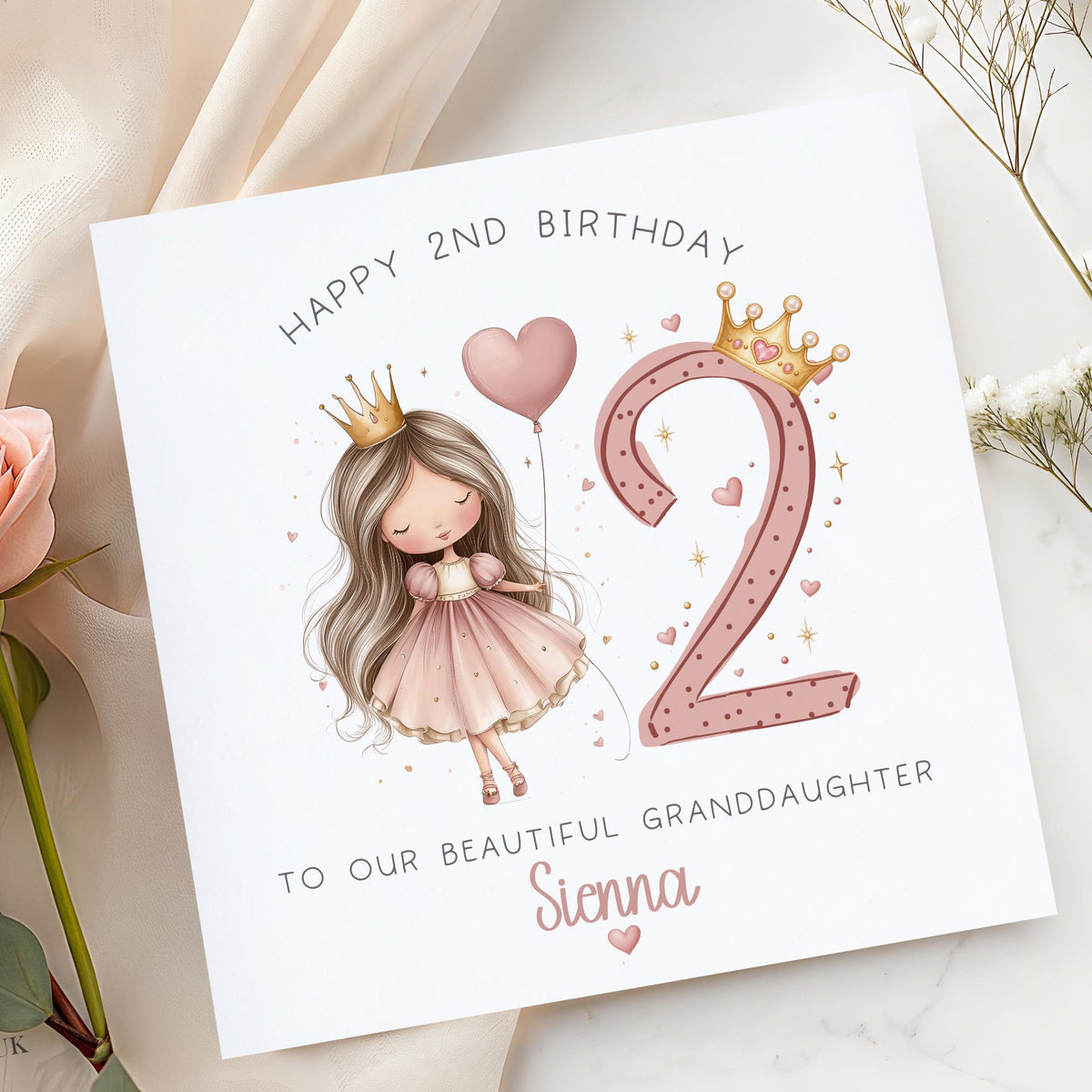 Pink Princess 2nd Birthday Card for Girls – Cotton and Twigg