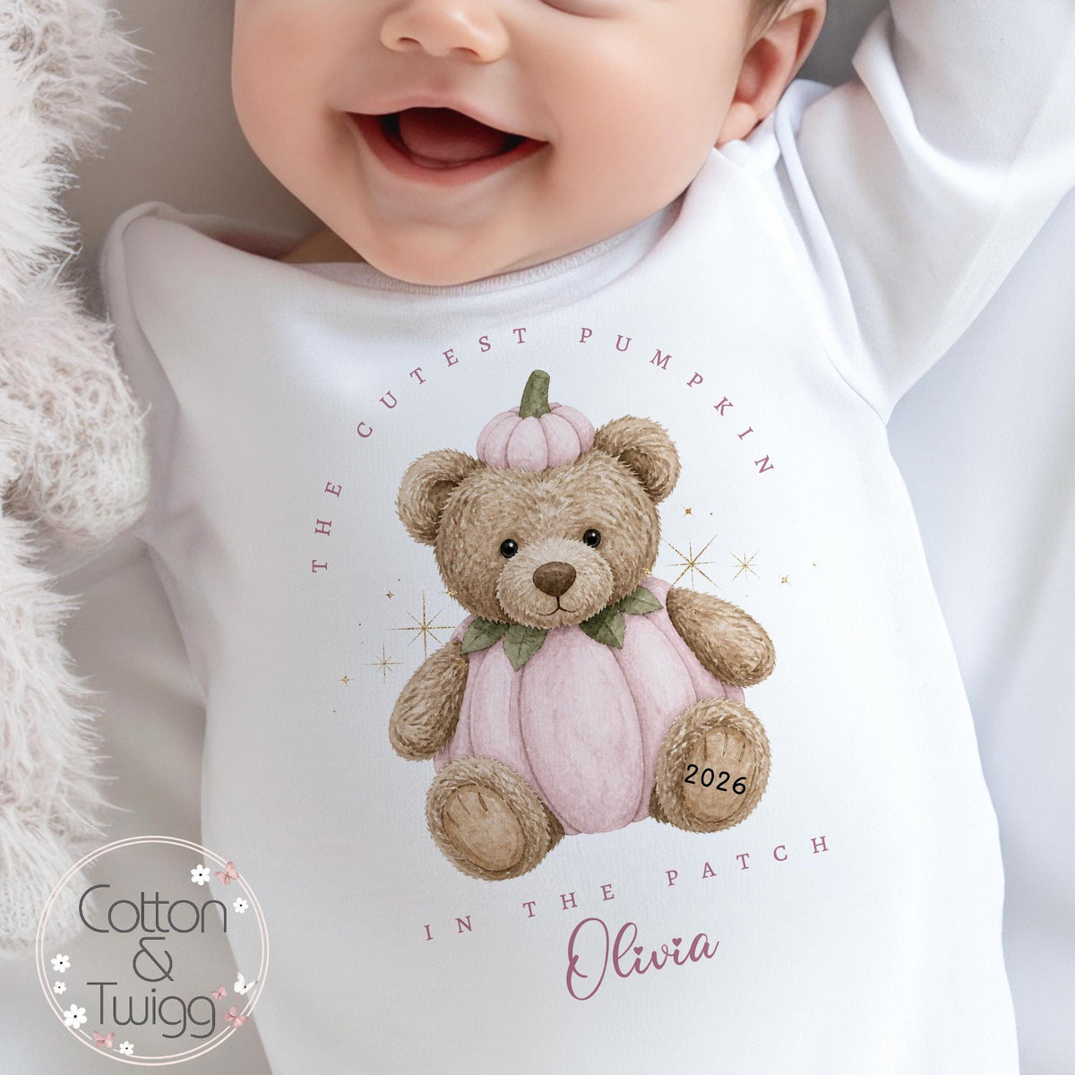 Pink Pumpkin Bear Halloween Sleepsuit