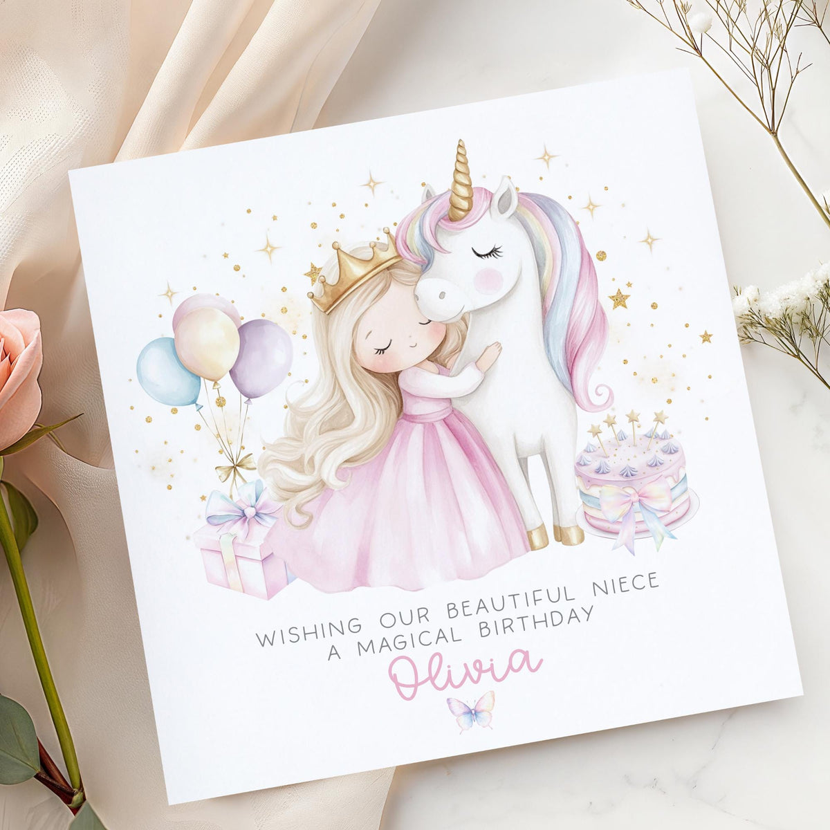 Princess & Unicorn Birthday Card for Girls – Magical Pastel Design – photo 3