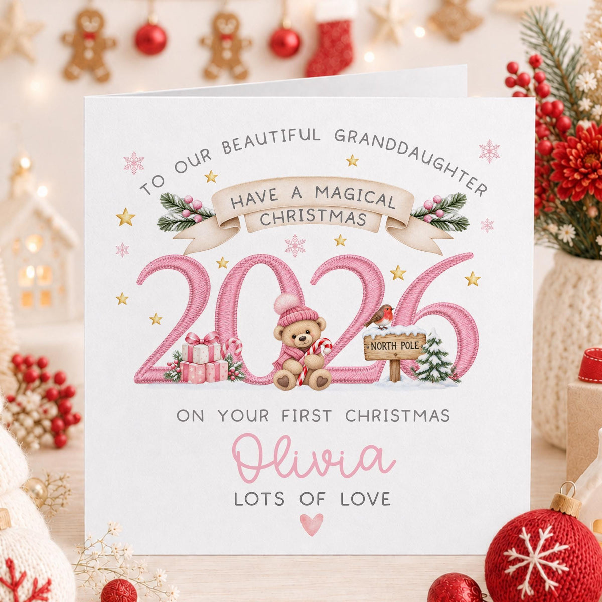 Blue Teddy North Pole 2026 Baby's First Christmas Card for Baby Boy – photo 2