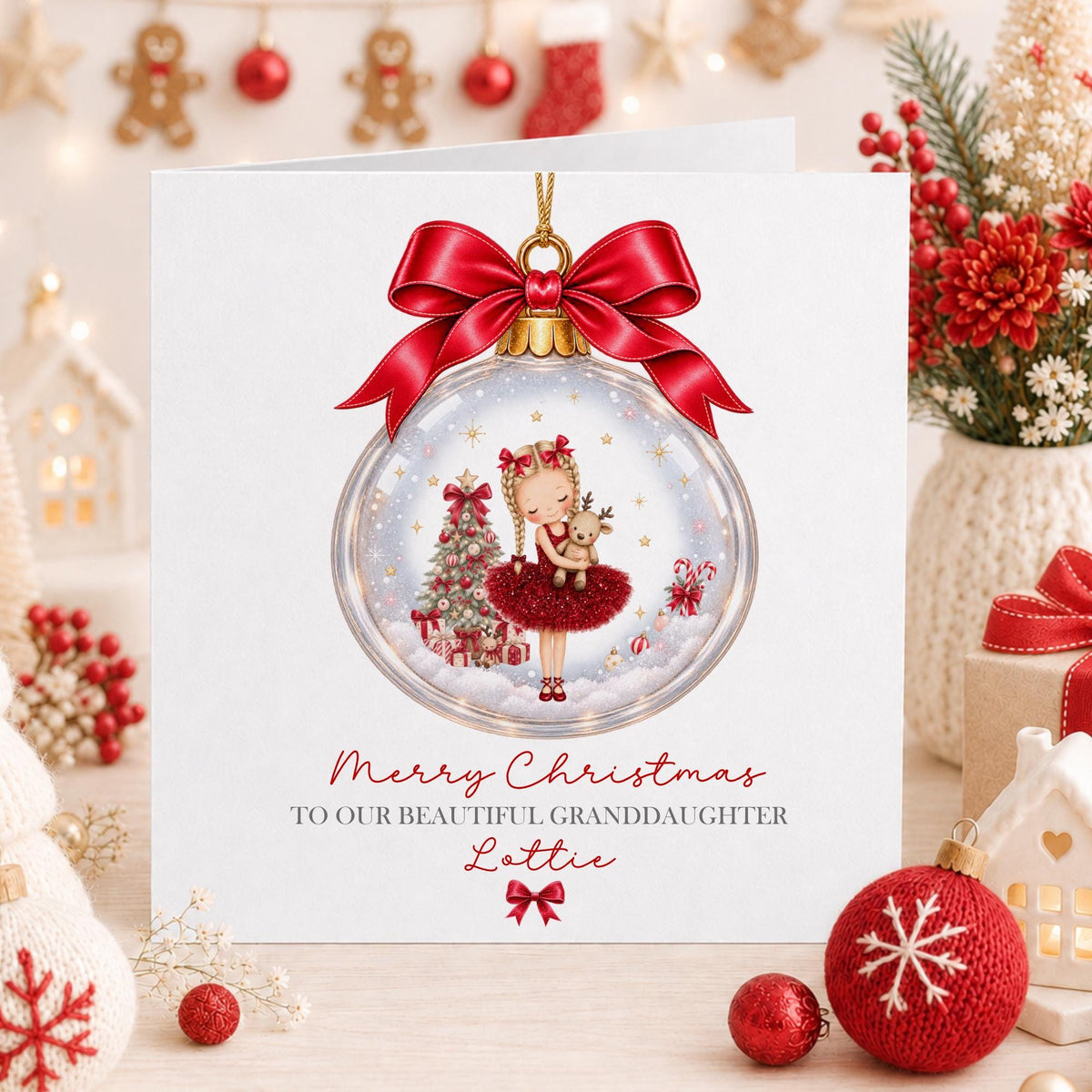 Red Ballerina Bauble Christmas Card for Girls – Cotton and Twigg