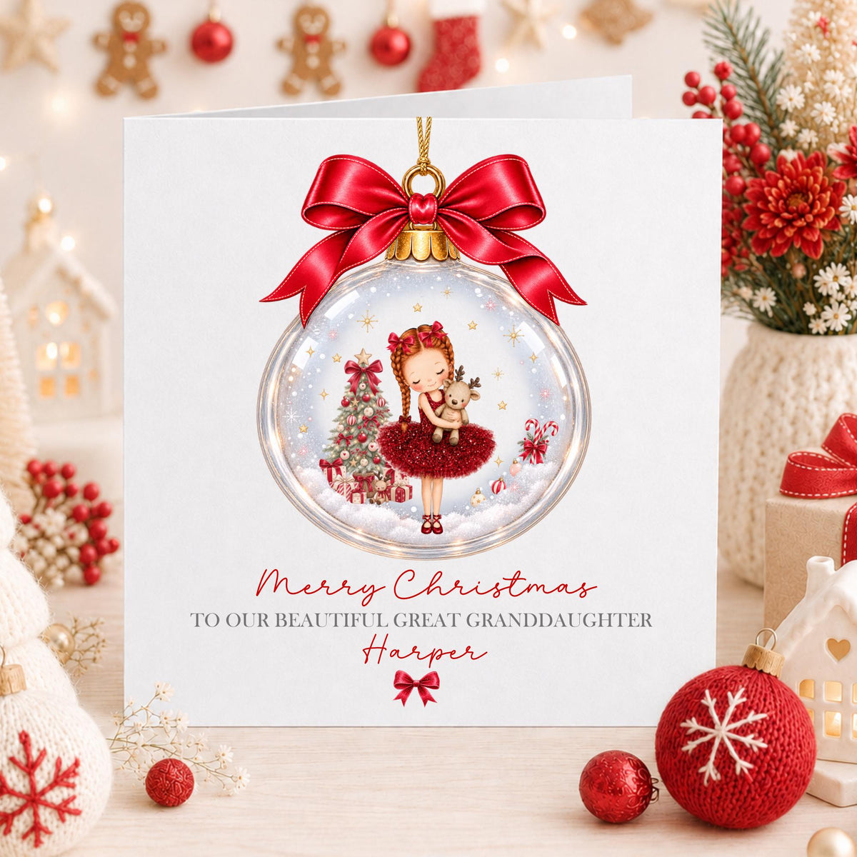 Red Ballerina Bauble Christmas Card for Girls – photo 4