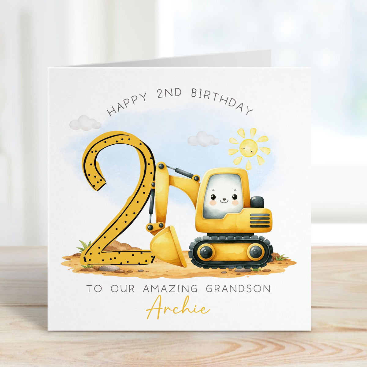 Yellow Digger 2nd Birthday Card for Boys – Cotton and Twigg