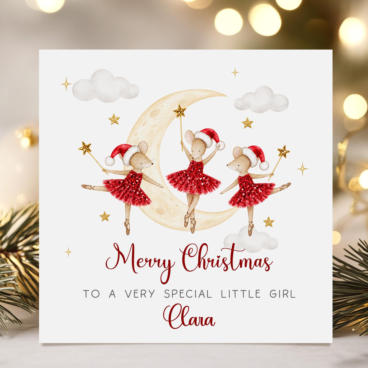 Ballerina Mice on the Moon Christmas Card for Girls – photo 3