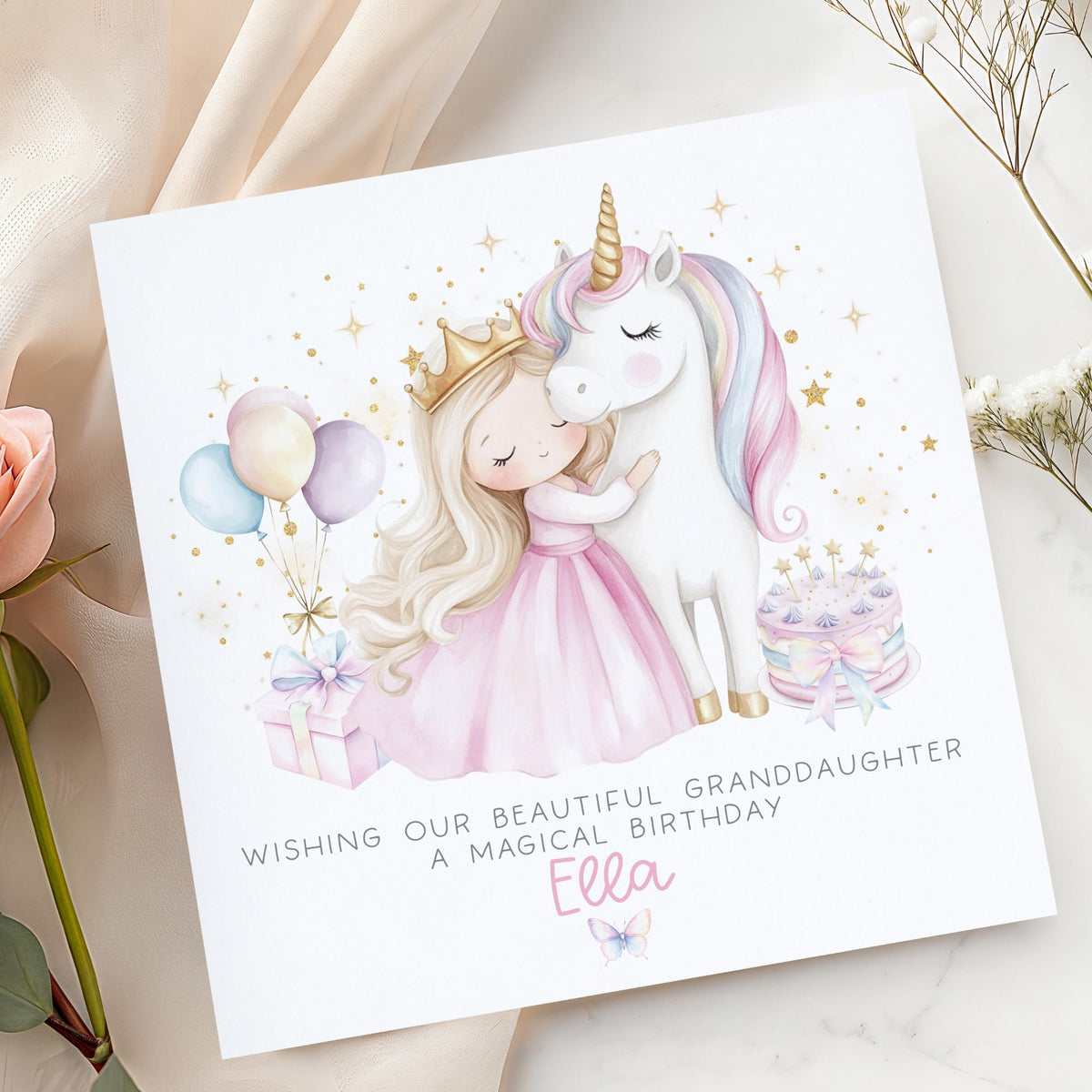 Princess & Unicorn Birthday Card for Girls – Magical Pastel Design – photo 2