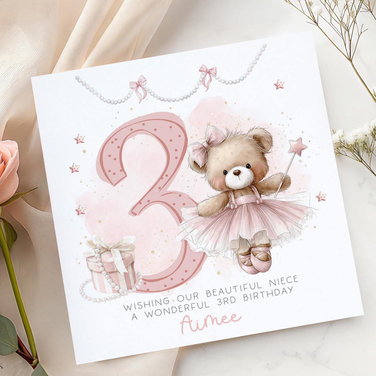 Pink Ballerina Teddy 2nd Birthday Card for Girls – photo 3